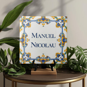 Carreau Plaque de nom personnalisée colorée Azulejo