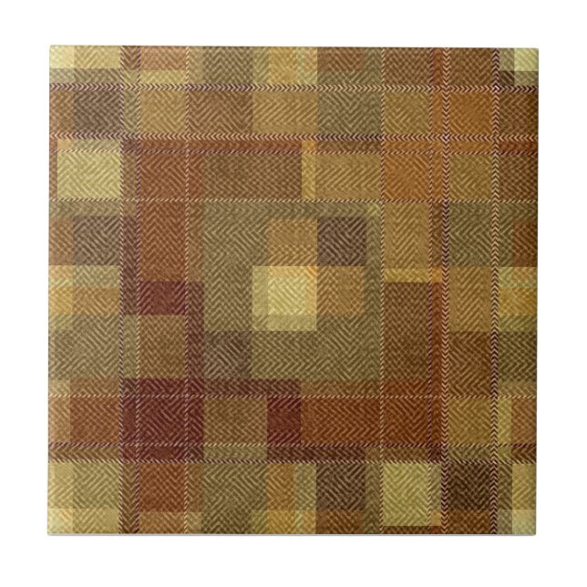 Carreau Plaque de tartan marron monochrome texturé. (Devant)