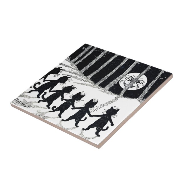 Carreau Pleine lune et chats, Louis Wain (Côté)