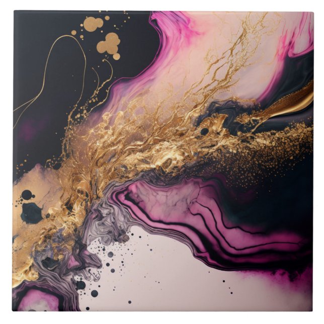 Carreau Plink Black Gold Parties scintillant marbré Agate  (Devant)