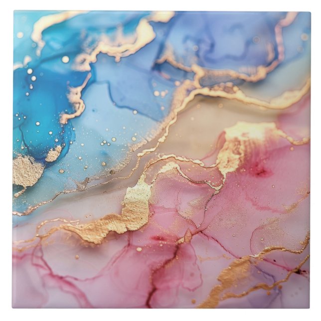 Carreau Plink Blue Gold Parties scintillant marbré Agate c (Devant)