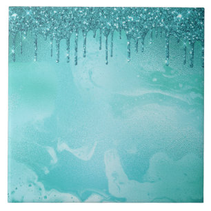 Carreau Pluie turquoise de parties scintillantes sur le