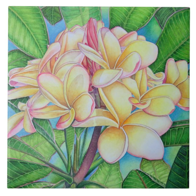 Carreau Plumeria rose jaune (Devant)