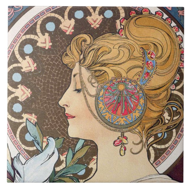 Carreau Plumes d'Alphonse Mucha - Art Nouveau Vintage (Devant)