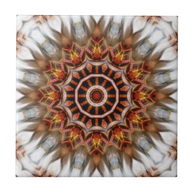 Carreau Plumes d'oiseaux rayonnantes Kaleidoscope Mandala  (Devant)