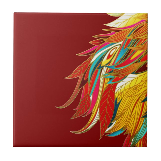 Carreau Plumes Tribales Exotiques Colorées Rouge (Devant)