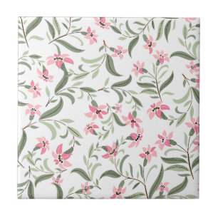 Carreau Plutôt Élégant Pink Floral Pattern Blanc