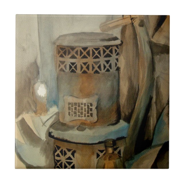 Carreau Poêle à bois et sythe (Devant)