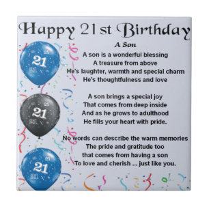 Carreau Poème de fils - 21ème conception d'anniversaire