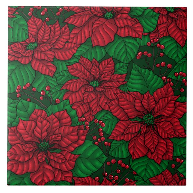 Carreau Poinsettia, motif de Noël (Devant)