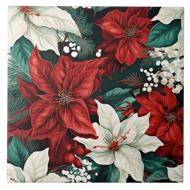 Carreau Poinsettias, rouge et blanc, (Devant)