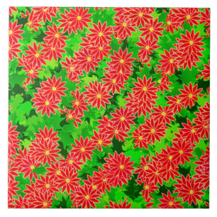 Carreau Poinsettias rouges et Holly vertes