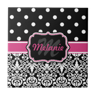 Carreau Point de Polka noir rose chaud