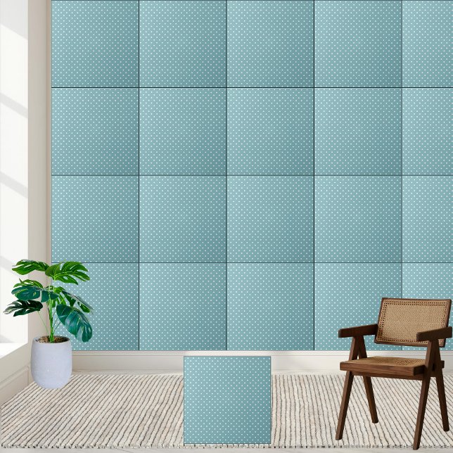 Carreau Pointe Polka bleu Aqua - Blancs Retro (Aqua Blue Polka Dot - Retro White Dotted Ceramic Tile)