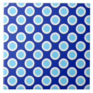 Carreau Points circlés rétro, bleu cobalt et blanc