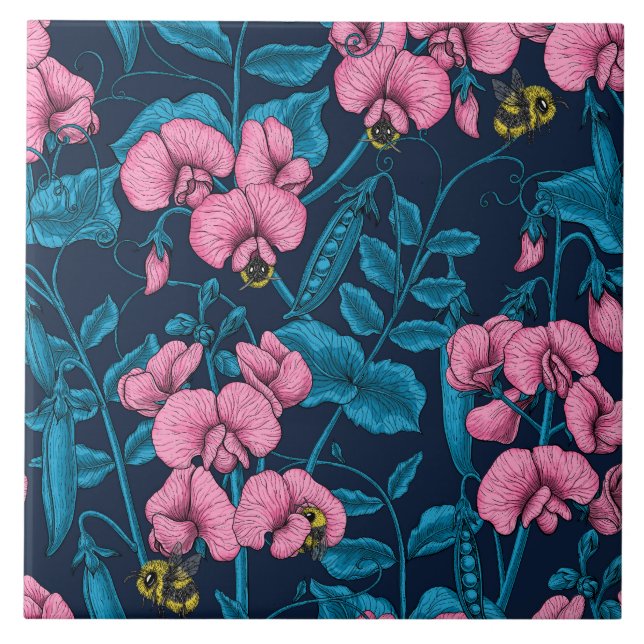 Carreau Pois doux et bourdons, rose et bleu (Devant)