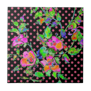 Carreau Pois rose vintage noir/rose