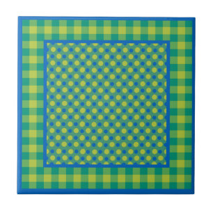Carreau Pois vert néon et bleu émeraude, chèques