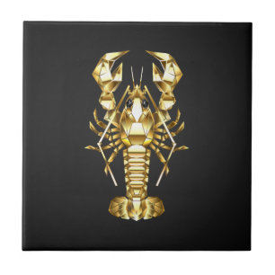 Carreau Poisson à langouste polygonale dorée sur noir