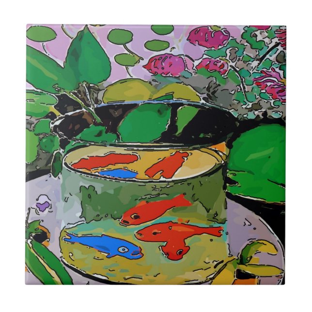 Carreau Poisson bleu dans le bol (Devant)