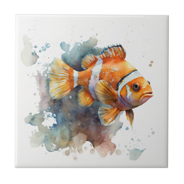 Carreau Poisson clown, Aquarelle, Carrelage en céramique (Devant)