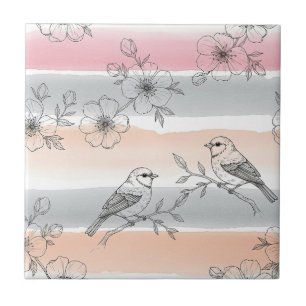 Carreau Poisson Floral Élégant à rayures pêche (6)