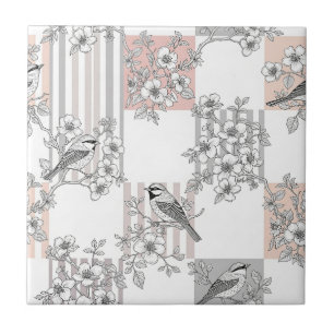 Carreau Poisson Floral Élégant à rayures pêche (9)