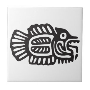 Carreau Poisson, hiéroglyphe mexicain(Maya)