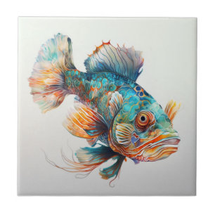 Carreau Poisson mandarin, Aquarelle, Carrelage en céramiqu