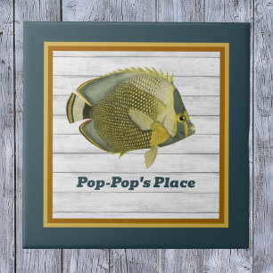 Carreau Poisson-papillon envoyé en Turquoise et or avec no