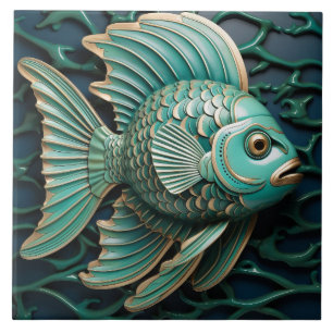 Carreau Poisson Turquoise Vert et cuivre Marine Vie aquati