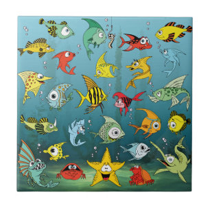 Carreau Poissons de bande dessinée sous-marins