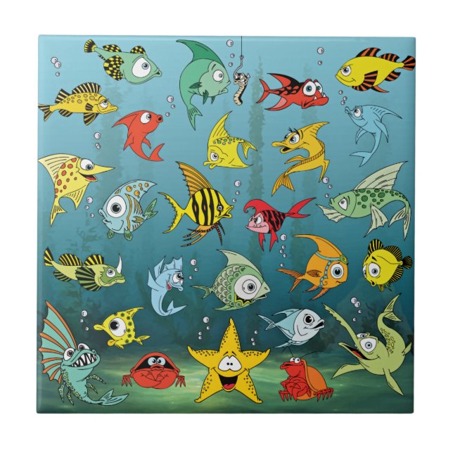 Carreau Poissons de bande dessinée sous-marins (Devant)