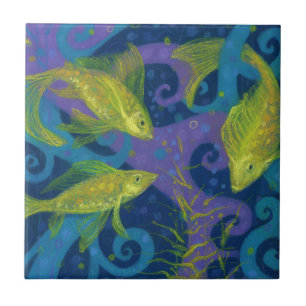 Carreau Poissons d'or Eau Animaux Sous-marins Bleu