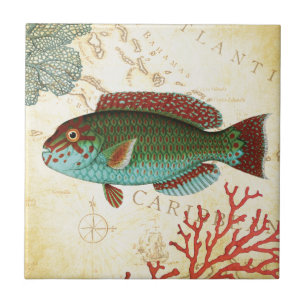 Carreau Poissons et corail des Caraïbes colorés tropicau