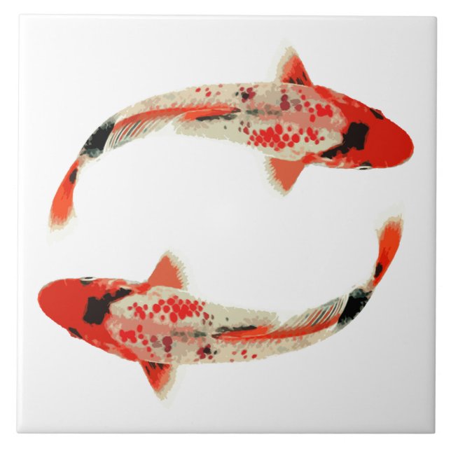 Carreau Poissons rouges, blancs, et noirs de Koi (Devant)