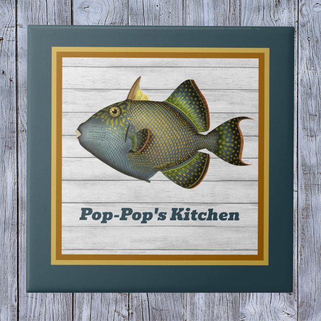 Carreau Poissons-triporteurs en Or Turquoise profond et or (Créateur téléchargé)