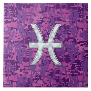 Carreau Poissons Zodiac sur Camouflage numérique rose Fuch