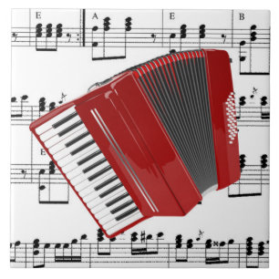 Carreau Polka, accordéon et partitions,