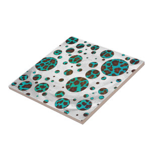 Carreau Polka Dot Cow Impression Brown et Turquoise