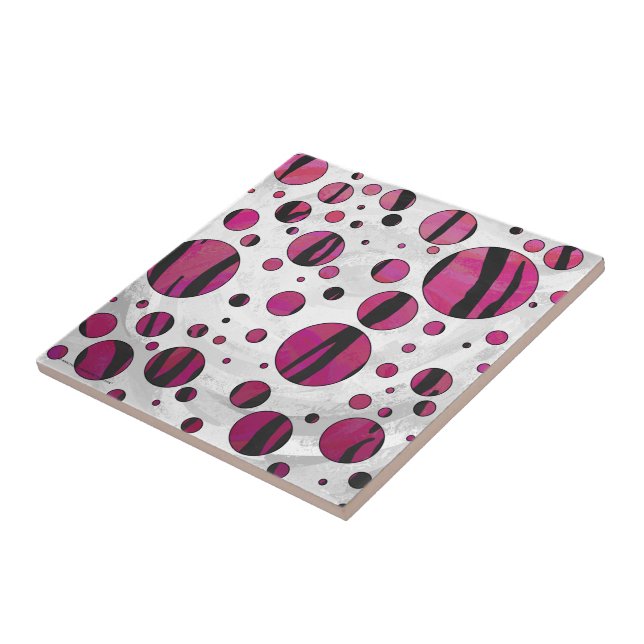 Carreau Polka Dot Tiger rose chaud et noir (Côté)