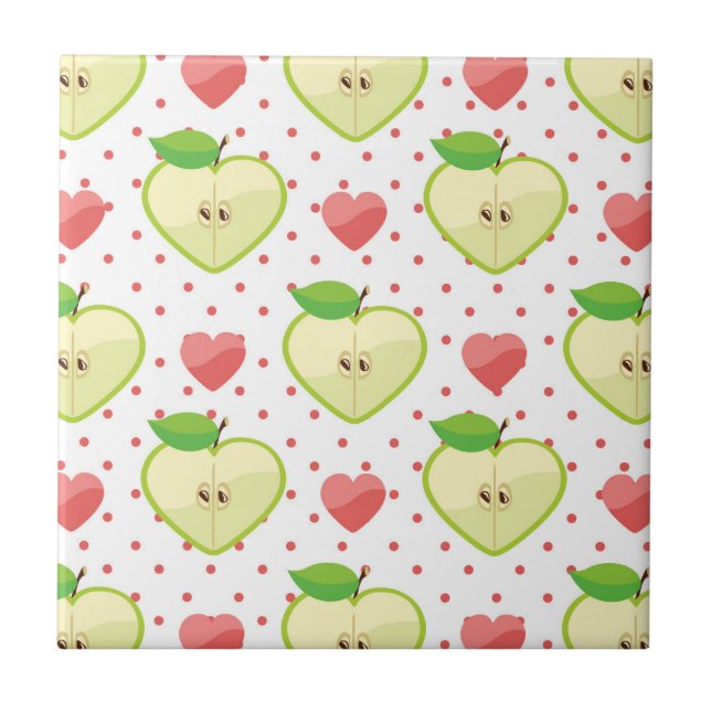 Carreau Pommes de coeur avec le pois et les coeurs roses (Devant)