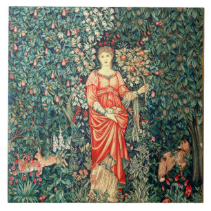 CARREAU POMONA TENANT DES FRUITS EN VERDURE, ANIMAUX FORES