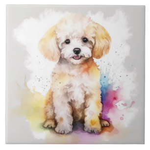 Carreau Poodle de jouet blanc Aquarelle Chiot