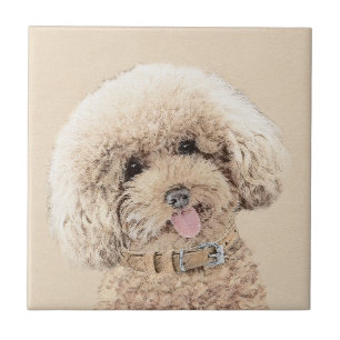 Carreau Poodle Miniature Toy Apricot Crème Chien Brown Art