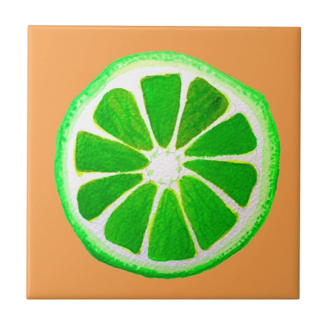 Carreau Pop art agrumes citron vert fruit original aquarel (Devant)