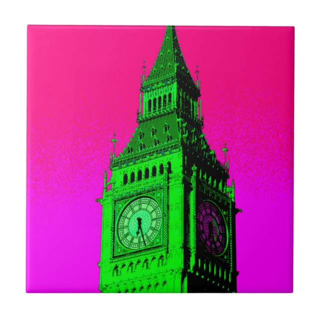 Carreau Pop Art Big Ben Londres Voyage rose Vert (Devant)