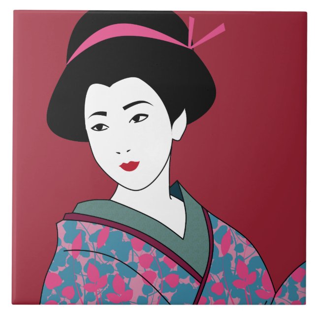 Carreau Pop Art Geisha en Floral Kimono Custom (Devant)
