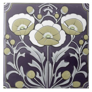 Carreau Poppies neutres Pavot Fleur Art Nouveau Déco Folk