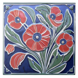 Carreau Poppies rouges Fleur de pavot Art Déco Nouveau Art